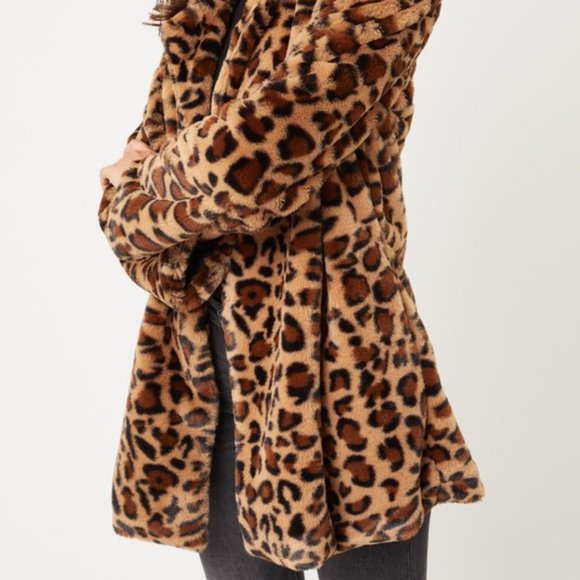 *ONLY 1 LEFT* Open Front Leopard Print Faux Fur Teddy Coat - Picture 5 of 10